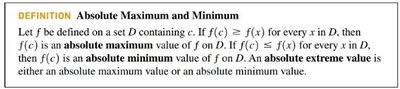 Definition of Absolute Maximum and Minimum