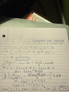 Integration using completing the square and trigonometric substitution