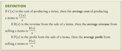 Definition of average cost, revenue, and profit