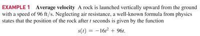 Example of average velocity for a projectile motion
