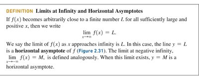 Definition of horizontal asymptote and limits at infinity