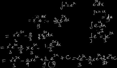 Step-by-step solution for integral of x^2 e^{3x}