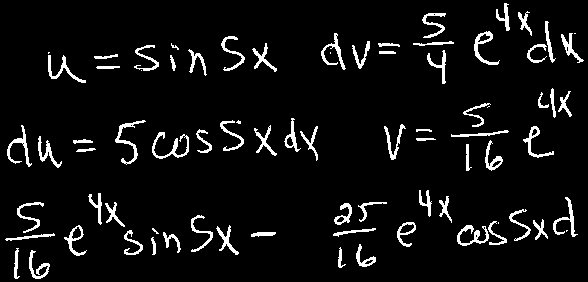 Further steps for e^{4x} cos(5x)