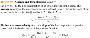 Definition of average and instantaneous velocity