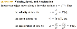 Definition of velocity, speed, and acceleration