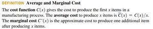 Definition of average and marginal cost