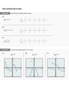 Table of values for limits