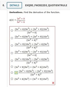 Quotient rule derivative multiple choice