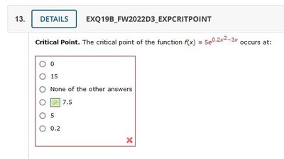 Critical point exponential function multiple choice
