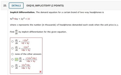 Implicit differentiation multiple choice