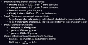 Metric system conversion steps and example