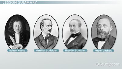 Portraits of Hooke, Schleiden, Schwann, and Virchow