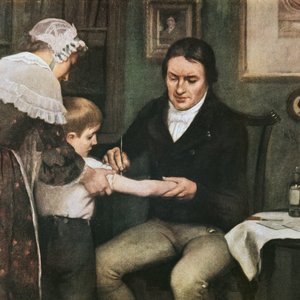Painting of Edward Jenner vaccinating a child