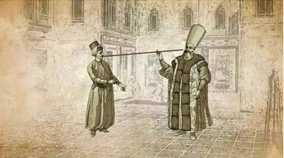 Historical depiction of variolation practice