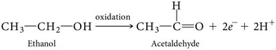 Oxidation of ethanol to acetaldehyde