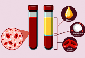 Diagram showing blood separation into plasma, white cells, and red cells