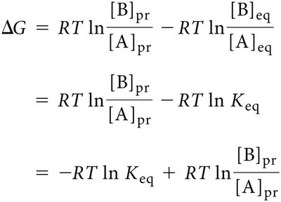 Equations relating ΔG, Keq, and concentrations