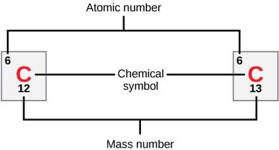 Diagram showing atomic number and mass number for isotopes