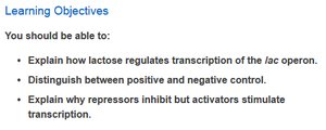 Learning objectives for lac operon regulation