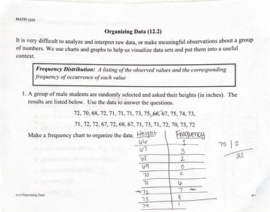 Frequency chart for organizing heights data