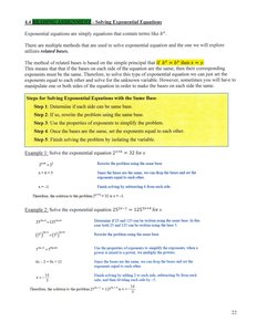 Step-by-step solution of exponential equations