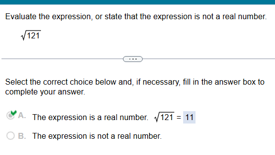 Evaluating square root of 121