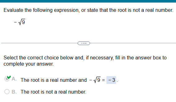 Evaluating negative square root of 9