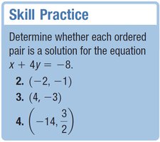 Skill practice: determining solutions to linear equations