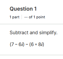 Subtract and simplify complex numbers