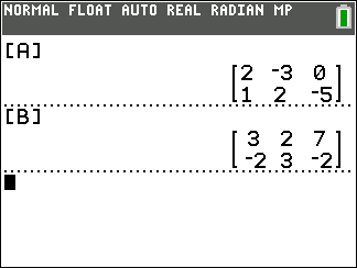 Calculator input of matrices A and B