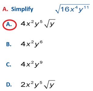 Variable radical simplification example