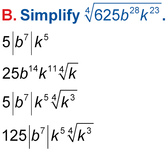 Variable radical simplification example