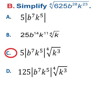 Variable radical simplification answer