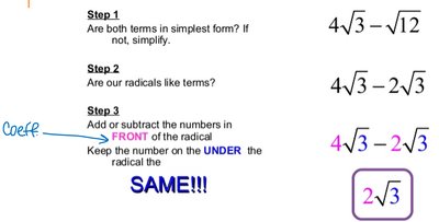 Steps for adding and subtracting radicals