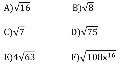 Examples of radicals to simplify