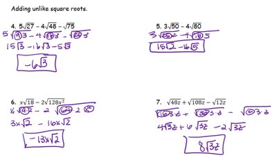 Answers for adding radicals