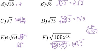 Worked solutions for radical simplification