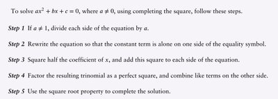 Steps for solving a quadratic equation by completing the square