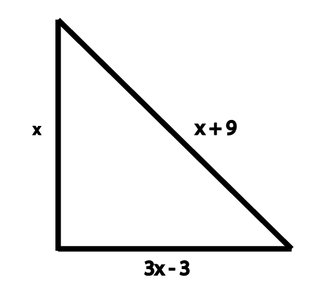 Triangle with sides labeled x, x+9, and 3x-3