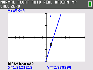 Calculator screen for zero finding