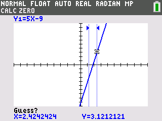 Calculator screen for zero finding
