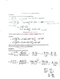 Examples of multiplication and division of complex numbers