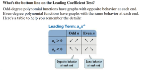 Leading Coefficient Test summary table