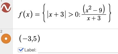 Graph of piecewise function with a hole and defined value