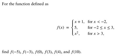 Piecewise function definition and evaluation