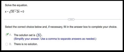 Radical equation with solution set