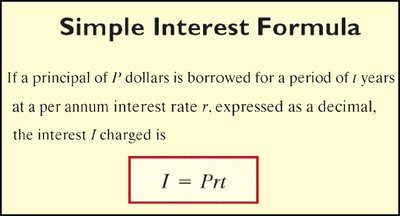 Simple Interest Formula: I = Prt