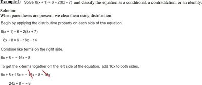 Step-by-step solution of a linear equation with parentheses and distribution