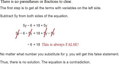 Solving a linear equation leading to a contradiction, showing -6 = 18