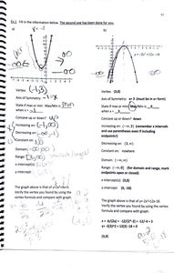 Quadratic function vertex, axis, domain, and range